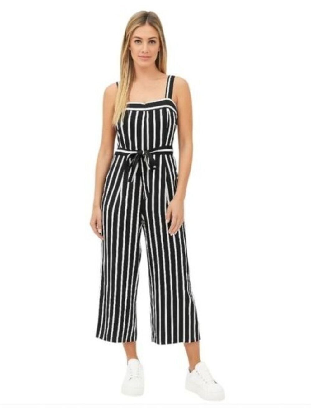 ABERCROMBIE AND FITCH Blue & White Pinstriped Wide Leg Jumpsuit Size XS